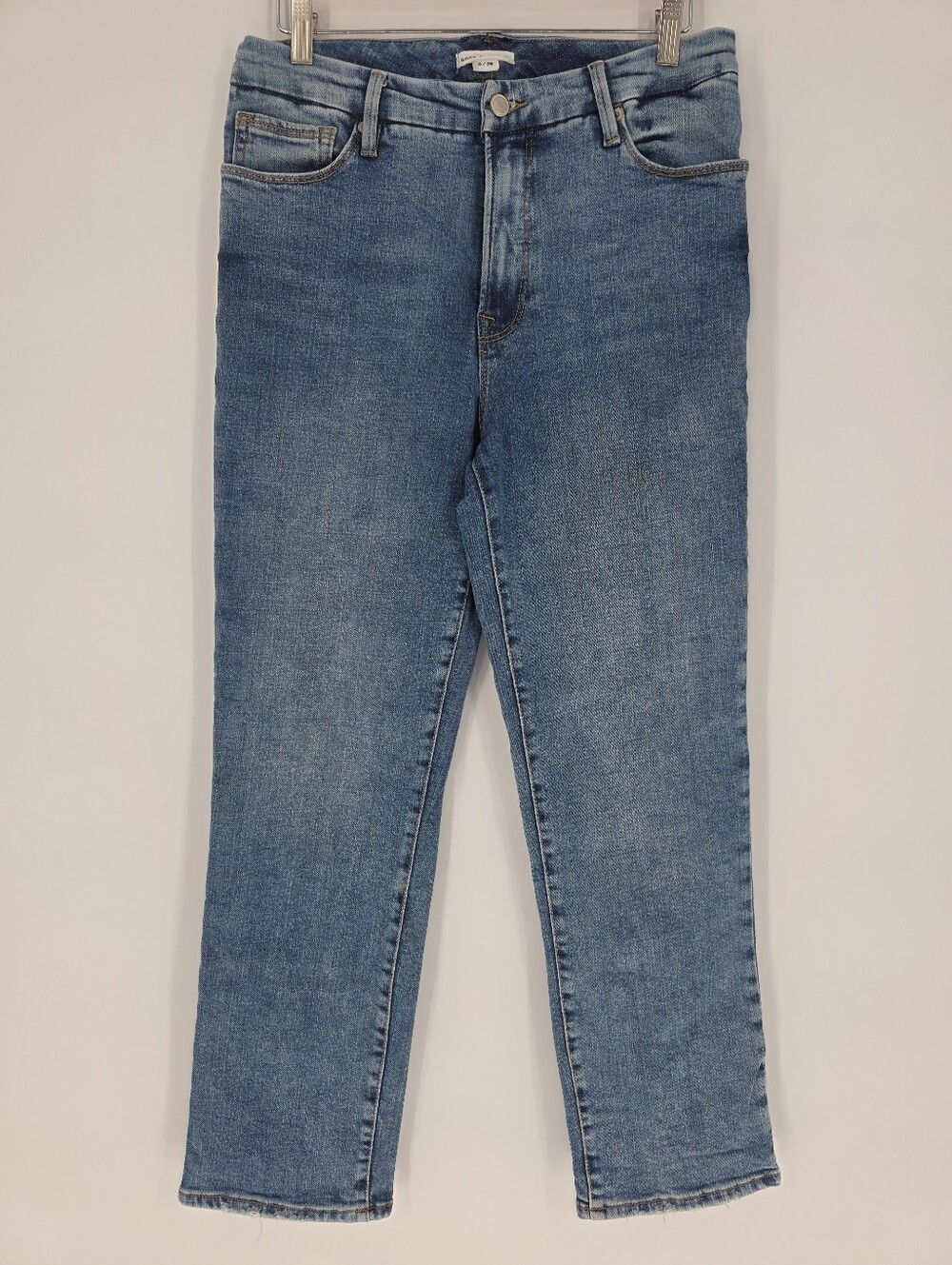Good American Good Legs High Rise Straight Jeans Medium Wash Distressed 8/29‎